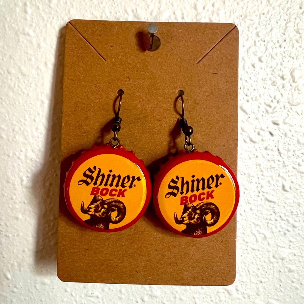 Handmade Shiner Bock Beer Bottle Cap Earrings